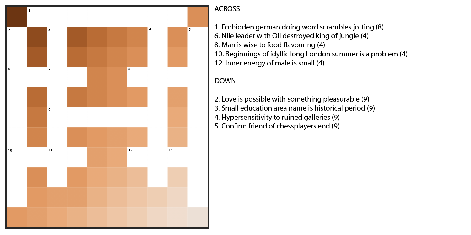 A completed cryptic crossword puzzle